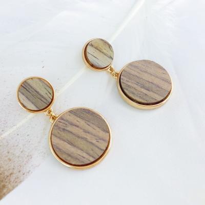 China Hotsell TRENDY wood grain resin combination earrings shape high quality wood dangle earrings for women for sale