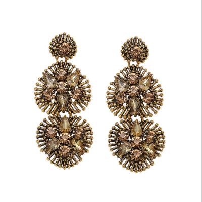 China European and American retro vintage metal diamond earrings long clothing accessories flower earrings for sale