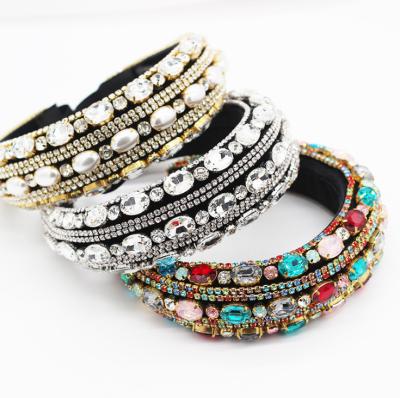 China European Baroque Metal+Rhinestone Headband Fashion Exaggeration Sponge Hair Ornament Ball Party Travel Gift Headdress for sale