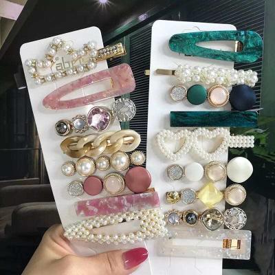 China Acrylic Hair Accessories Pins Combination Acrylic Hairpin Set Acetic Fashion Multi Styles Bead Geometric Hair Clips Set for sale