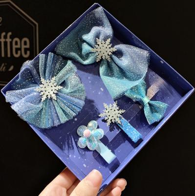 China Hair Decoration Hair Clips For Iced Out Princess Hair Clips Sets Little Girls Kids Hair Clips Cute Blue Bow Hair Accessories for sale