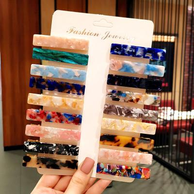 China Hair Decoration Acrylic Acetate Rainbow Hair Clip Colored Square Geometric Hair Clips Resin Accessories Hollow Out Hair Plastic Hair Clips For Women for sale