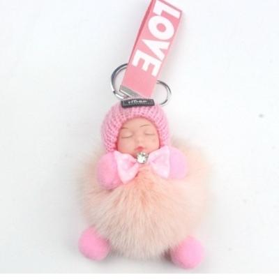 China Bag Charm Fox Fur Ball Doll Key Chain Sleeping Baby Fox Fur Car Key Key Chain Pendant for sale