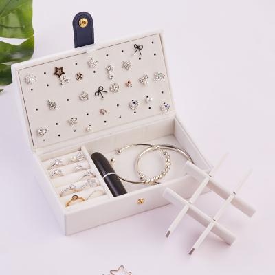 China Normcore PU Button Closure Earring Collection Leather Jewelry Box/Small Minimalist Travel Jewelry Box Ladies Gifts & Jewelry Box for sale