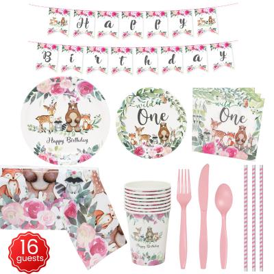 China Celebration Factory Selling Nice Party Disposable Tableware With Plates Forks Straws And Banner for sale