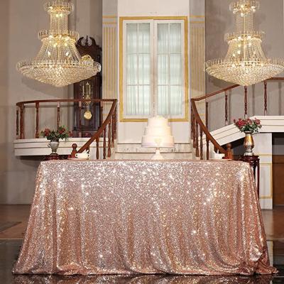 China PartyDelight Modern Rose Gold Sequin Wedding Tablecloth 50 by 50 Inch Square Polyester Sequin Overlay, Shiny Sequin Quality Tablecloth for sale