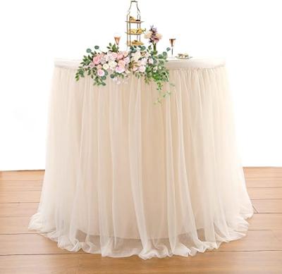 China Modern Champagne Tulle Table Skirts for Birthday Party Wedding Reception 6ft Champagne Tutu Table Cloths for Parties Baby Shower for sale