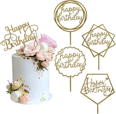 China Modern Gold Acrylic Cake Topper Happy Birthday Cake Topper Cake Decorating Supplies (5 Pieces) for sale