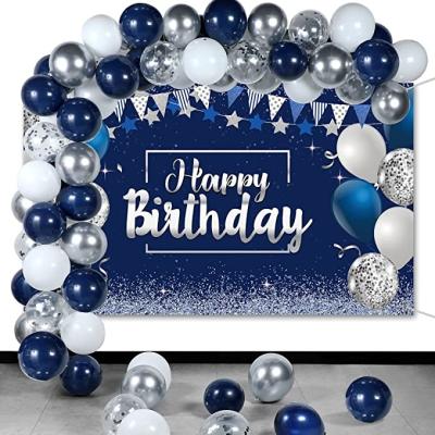 China Birthday Decoration Supplies Navy Blue Birthday Confetti Balloons Kit Set 50 Pieces Birthday Photography Backdrop Blue Banner Bundle for Party Decorations for sale