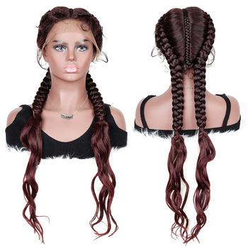 China Ombre Brown Silky Straight Synthetic Box Lace Front Wig Heat Resistant Ginger Wave Cosplay Wig Braided Synthetic Braided Wigs For Black Women for sale