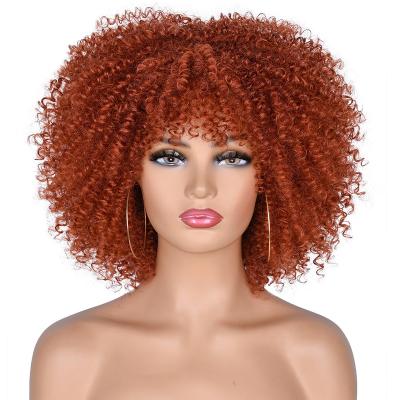 China Kinky Curly Afro Short Kinky Curly Wigs With Bangs Ombre Cosplay Synthetic Wigs For Black Women High Heat for sale