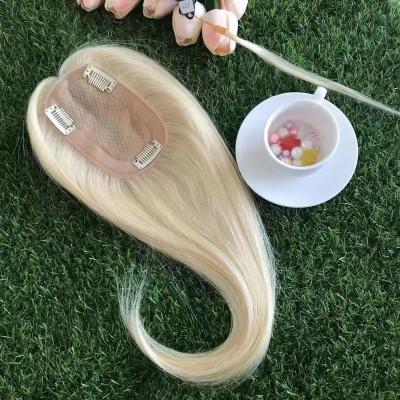 China Natural Straight Remy Hair Topper Blonde 613 Color Wig Clip In Hair Extensions Hairpiece For Women for sale