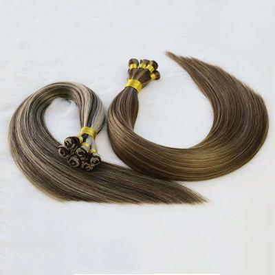 China Silky Straight Wave Virgin Hair Hand Tied Extension Double Weft Blonde Hair European Hair Weave Bundles for sale