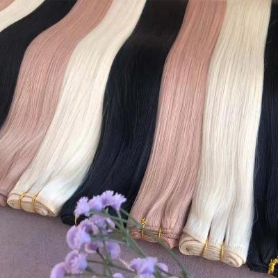 China Virgin Human Hair Weft Lover's Wave Gold Silky Straight Virgin Hair Double Weft Pulled Virgin Remy Russian Human Hair for sale