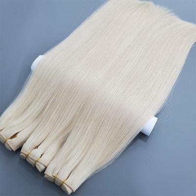 China Cuticle Aligned.No Gray High Quality #1001 White Blonde Remy Double Weft Indian Hair Raw Bundles Machine Made Human Hair Weft Extensions for sale