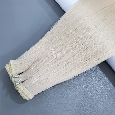 China Cuticle Aligned.No Gray Color Hair Weft Extension Full Cuticle Aligned Hair Flat European Skin Invisible Custom Hair Weft for sale