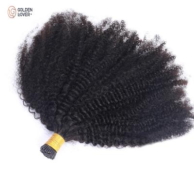 China Soft Soft Thick Shedding Afro Kinky Curly Micro Hair Extensions Micro Links Barely Rings I Tip Hair for sale