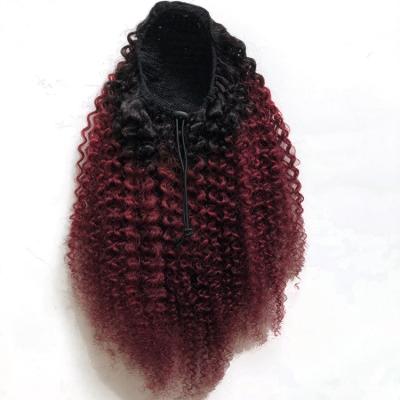 China Afro Curly Hair X-Ring Hair Extensions T1b/99J Ombre Curly Hair Extensions Soft Drawstring Ponytail Human for sale