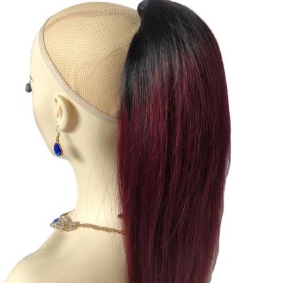 China Soft Ponytail Hair Extensions T1b/99J Ombre Silky Hair Extensions X-Ring Hair Drawstring Ponytail Hair Straight Hair Human for sale