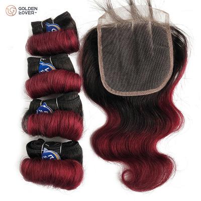 China Ombre Afro-B Body Wave Virgin Hair Bundle Afro-b Two Tone Color Short Length Body Wave Wholesale Vendor With Lace Closure for sale