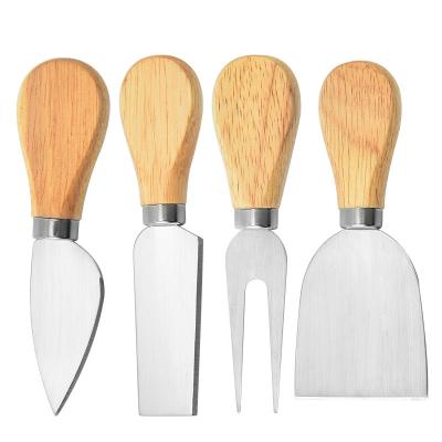 China Workable Set of 4 Cheese Knives with Hardwood Handle Stainless Steel Cheese Slicer Mini Knife Butter Knife Spatula Cheese Cutter for sale