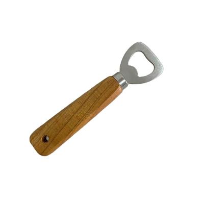 China Wooden Handle Stainless Steel Bottle Opener Bar Opener Bar Beer Soda Lid Simple Viable Non-porous Wooden Household Opener for sale