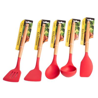 China Wholesale Sustainable High Quality Customizable Easy To Use Portable Silicone Spatula With Wooden Handle for sale