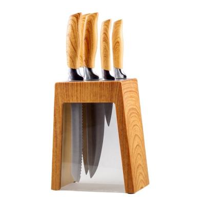 China Viable Hot New Products Grain Handle Stainless Steel Wood Kitchen Knife Set With Stand for sale