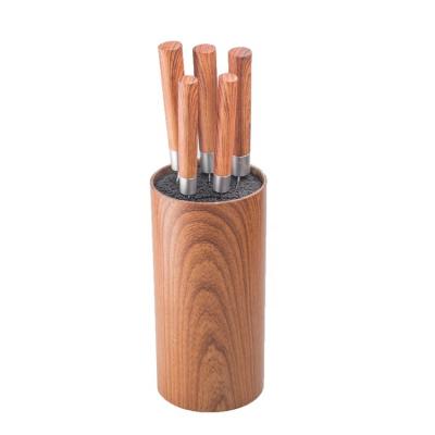 China Sustainable Promotional Wooden Grain Handle Stainless Steel 3Cr13 Knife Set With Stand for sale