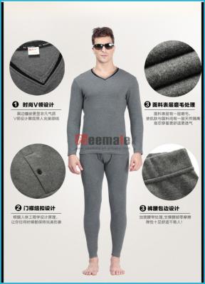 China Antibacterial Combed Cotton Lycra Heated V Neck Long John Long Sleeve Mens Underwear Simple Design Thermal Thick Thermal Clothing Set for sale