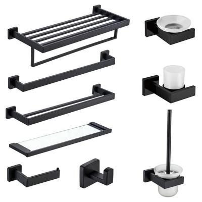 China Easy Assembly Stainless Steel Bathroom Accessories Towel Rack Shelf Holder Black Bathroom Wall Mounted Towel Racks for sale