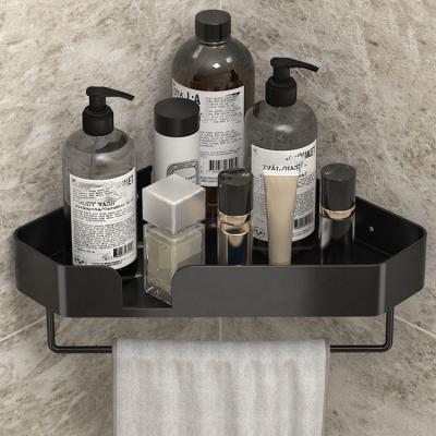 China Wall Mounted Type Black Self Adhesive Aluminum Alloy Holder No Drilling Shower Corner Shelf Bathroom Organizer for sale