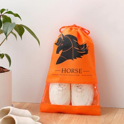 China Reusable Shoe Storage Travel Fashional Non Woven Drawstring Shoe Bags With PVC Window for sale