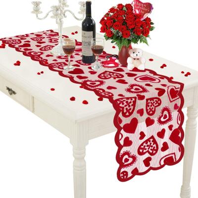 China Red Lace Table Runner 13 x 72Inch Valentines Day Love Heart Lace Table Runner For Wedding Party for sale