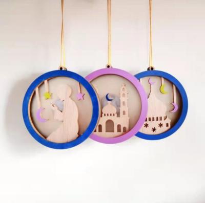 China Eid Decorate Hot Sale Eid Wooden Pendant Light Ramadan Mubarak Light LED Wooden Decorations From Amazon for sale