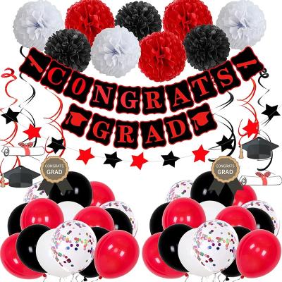 China Birthday Party Decorations 2022 Graduation Party Supplies CONGRATULATIONS GRADUATE Red Black Banner for sale