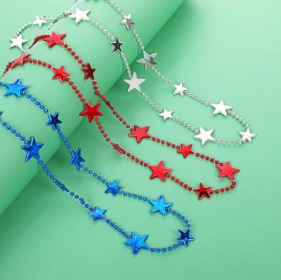 China Plastic 4th July Pearl Necklaces Independence Day Star Bead Necklace Carnival Accessories Patriotic Party Jewelry for sale