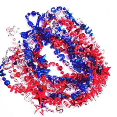 China Plastic July 4th USA Bead Necklaces Independence Day Bead Necklace Carnival Accessories Patriotic Party for sale