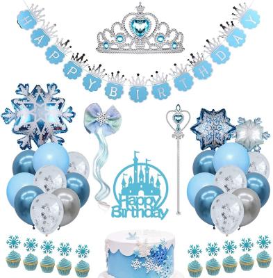 China Latex Jelly Birthday Party Supplies Magic Wand or Girls Snowflake Party Decorations Happy Birthday Banner Crown Princess Birthday for sale