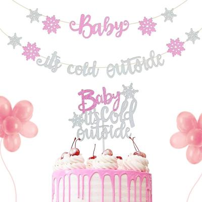 China The Paper Baby It's Cold Outside Snowflake Garland Winter Theme Party Supplies Birthday Topper Party Decoration Baby Shower Cake Banner for sale