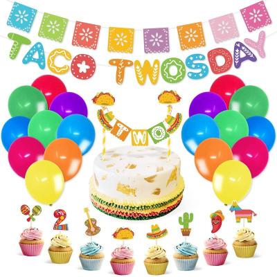 China Taco Twodays Paper Party Supplies Gold Glitter Banner for 2nd Birthday Cinco De Mayo Mexican Fiesta Party Supplies Decoration for sale