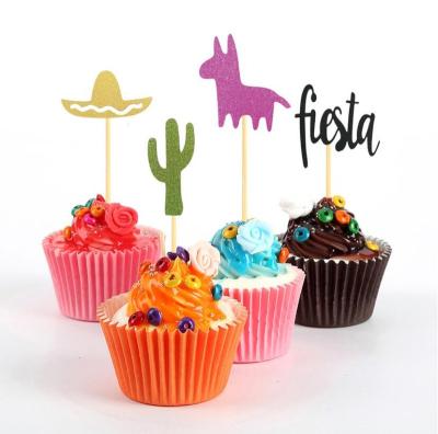 China Mexican Paper Fiesta Taco Access Cactus Cupcake Topper for Llama Theme Party Cake Decoration for sale