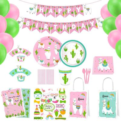 China Llama Party Paper Supplies Set Llama Party Decorations with Happy Birthday Banner Large Llama Cactus Foil Balloons for Birthday Party for sale