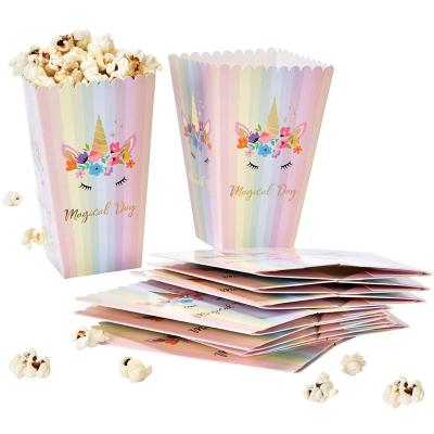 China 12 Unicorn Popcorn Boxes Birthday Party with Gold Foil for Birthday and Baby Shower Favors Magical Rainbow Unicorns Day Theme Treat Box for sale