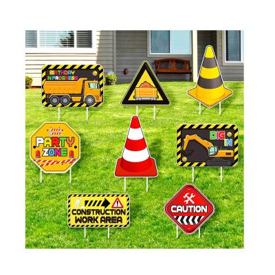 China Corrugated Plastic Cardboard 8 Pieces Party Yard Building Signs Construction Themed Outdoor Lawn Decoration Waterproof Corrugated Plastic Signs for sale