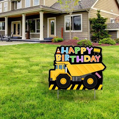 China Construction Theme Happy Birthday Dump Truck Yard Sign Dump Truck Birthday Yard Sign Boy Birthday Paper Decorations for sale