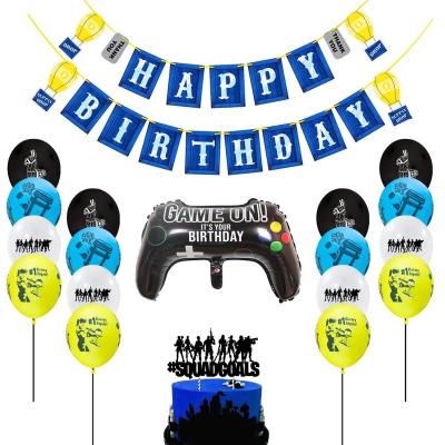 China Video Game Birthday Party Supplies Decorations Banner Paper Cake Topper Balloons for Boys Kids Girls Game Fans for sale