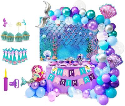 China Mermaid Birthday Party Decorations Girls Mermaid Party Supplies Include Favor Boxes Tablecloth Banner Cupcake Toppers for sale