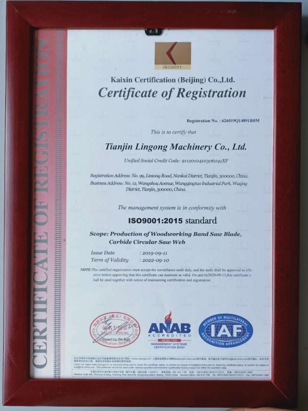 ISO9001 - Tianjin Lingong Machinery Co., Ltd.