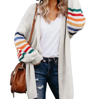 China Wholesale New Fashion Anti-Wrinkle Female Anti-Wrinkle Long Sleeve Cardigan White Striped Women's Balloon Coats for sale